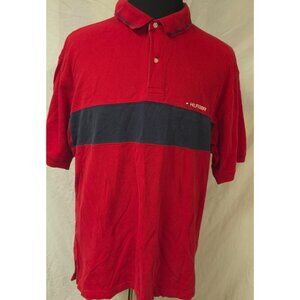 Tommy Hilfiger Mens XXL Red Blue Spellout Embroidered Flag Cotton Polo Shirt
